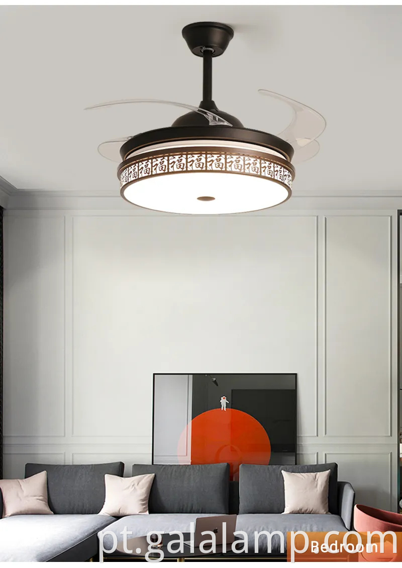 Ventilador de teto de lâmina retrátil com controle remoto e luz LED